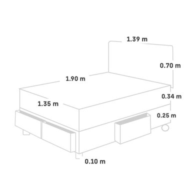 DORMITORIO CON CAJONES PARAÍSO ROYAL CLOUD 2 PLAZAS + CABECERA BLOCKS CHOCOLATE + 2 ALMOHADAS VISCOELÁSTICAS - 5