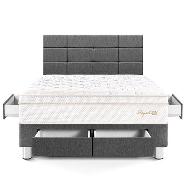 DORMITORIO CON CAJONES PARAÍSO ROYAL CLOUD 2 PLAZAS + CABECERA BLOCKS GRIS + 2 ALMOHADAS VISCOELÁSTICAS - 3