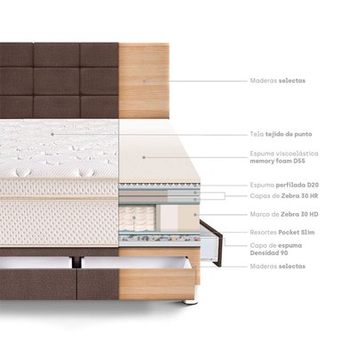 DORMITORIO CON CAJONES PARAÍSO ROYAL CLOUD KING + CABECERA BLOCKS CHOCOLATE + 2 ALMOHADAS VISCOELÁSTICAS - 4