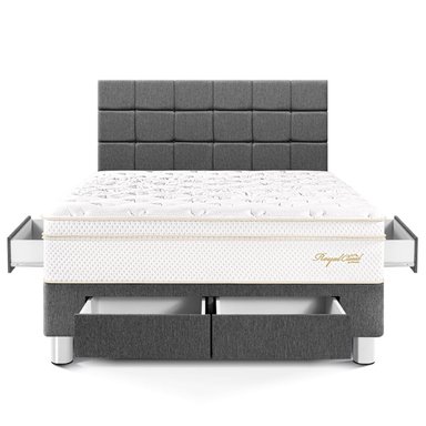 DORMITORIO CON CAJONES PARAÍSO ROYAL CLOUD KING + CABECERA BLOCKS GRIS + 2 ALMOHADAS VISCOELÁSTICAS - 3