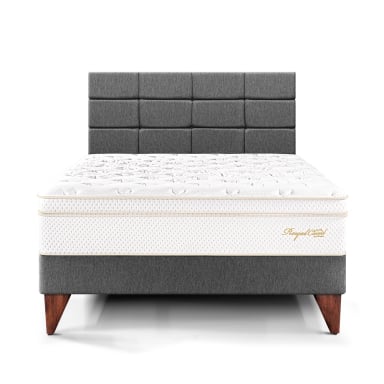 DORMITORIO EUROPEO PARAÍSO ROYAL CLOUD 2 PLAZAS + CABECERA BLOCKS GRIS + 2 ALMOHADAS VISCOELÁSTICAS - 3