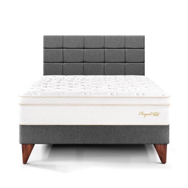 DORMITORIO EUROPEO PARAÍSO ROYAL CLOUD QUEEN + CABECERA BLOCKS GRIS + 2 ALMOHADAS VISCOELÁSTICAS - 3
