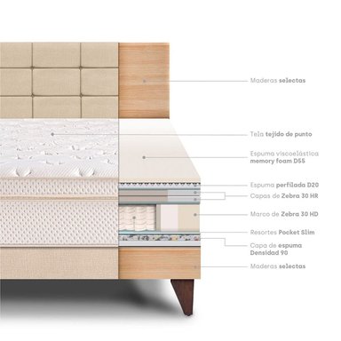 DORMITORIO EUROPEO PARAÍSO ROYAL CLOUD KING + CABECERA BLOCKS CHAMPAGNE + 2 ALMOHADAS VISCOELÁSTICAS - 4