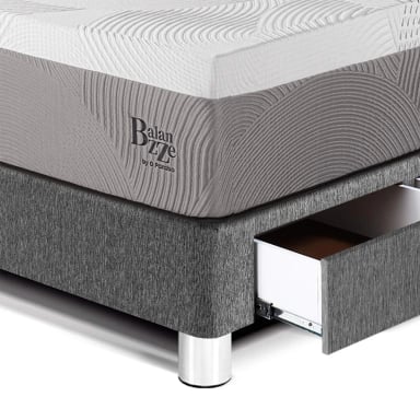 DORMITORIO CON CAJONES PARAÍSO BALANZZE 1.5 PLAZAS ROYAL + CABECERA BLOCKS GRIS + 1 ALMOHADA VISCOELÁSTICA - 2