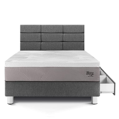 DORMITORIO CON CAJONES PARAÍSO BALANZZE 1.5 PLAZAS ROYAL + CABECERA BLOCKS GRIS + 1 ALMOHADA VISCOELÁSTICA - 3
