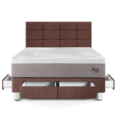 DORMITORIO CON CAJONES PARAÍSO BALANZZE 2 PLAZAS ROYAL + CABECERA BLOCKS CHOCOLATE + 2 ALMOHADAS VISCOELÁSTICAS - 3