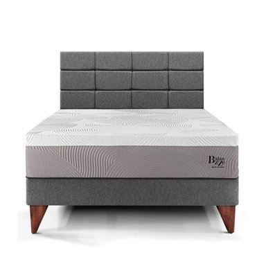 DORMITORIO EUROPEO PARAÍSO BALANZZE 2 PLAZAS ROYAL + CABECERA BLOCKS GRIS + 2 ALMOHADAS VISCOELÁSTICAS - 3