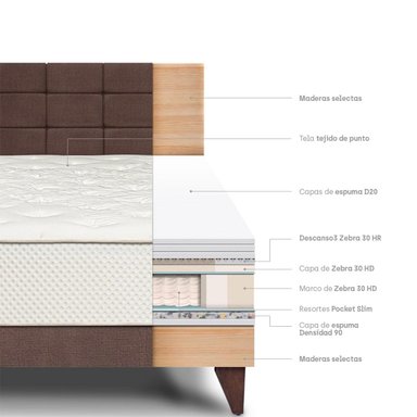DORMITORIO EUROPEO PARAÍSO ROYAL CROWN KING + CABECERA BLOCKS CHOCOLATE + 2 ALMOHADAS VISCOELÁSTICAS - 4