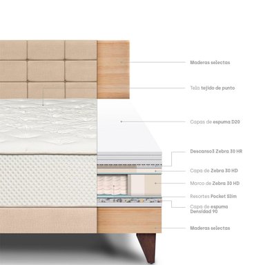 DORMITORIO EUROPEO PARAÍSO ROYAL CROWN KING + CABECERA BLOCKS CHAMPAGNE + 2 ALMOHADAS VISCOELÁSTICAS - 4