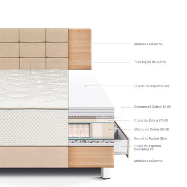 DORMITORIO CON CAJONES PARAÍSO ROYAL CROWN 1.5 PLAZAS + CABECERA BLOCKS CHAMPAGNE + 1 ALMOHADA VISCOELÁSTICA - 4