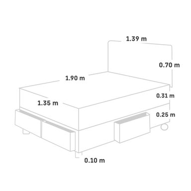 DORMITORIO CON CAJONES PARAÍSO ROYAL CROWN 2 PLAZAS + CABECERA BLOCKS CHAMPAGNE + 2 ALMOHADAS VISCOELÁSTICAS - 5