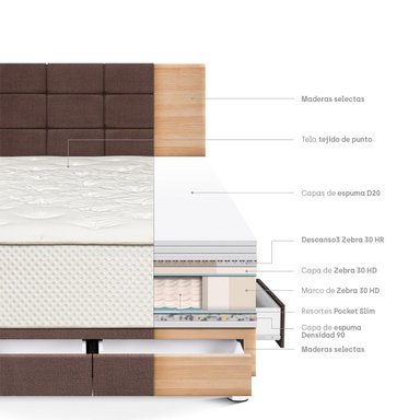 DORMITORIO CON CAJONES PARAÍSO ROYAL CROWN KING + CABECERA BLOCKS CHOCOLATE + 2 ALMOHADAS VISCOELÁSTICAS - 4