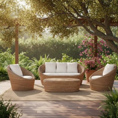 JUEGO DE SALA TERRAZA RIPLEY HOME ALESSIO 2-1-1 CUERPOS MADERA OSCURA