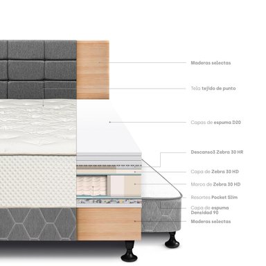 DORMITORIO DIVÁN PARAÍSO CROWN 2 PLAZAS BLOCKS CHARCOAL + 2 ALMOHADAS VISCOELÁSTICAS - 4
