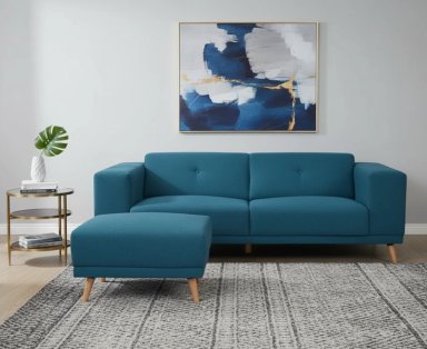 SOFÁ CON PUFF RIPLEY HOME MARÍA 3 CUERPOS AZUL CLARO