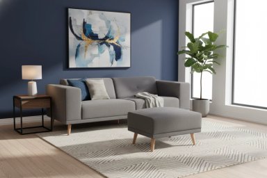 SOFA CON PUFF RIPLEY HOME MARÍA 3 CUERPOS GRIS OSCURO