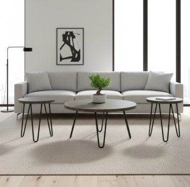 MESA DE CENTRO + 2 MESAS LATERALES ASHLEY HADASKY TAUPE OSCURO