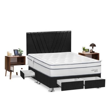 DORMITORIO RIZZOLI NAPOLES QUEEN CON CAJONES GRIS + VELADOR - 2