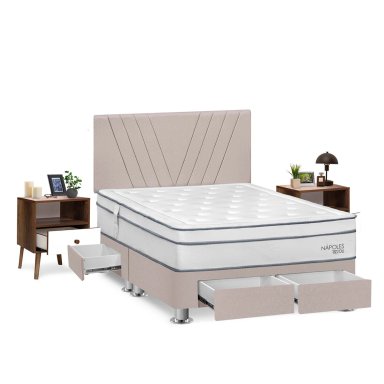 DORMITORIO RIZZOLI NAPOLES QUEEN CON CAJONES BEIGE + VELADORES - 2