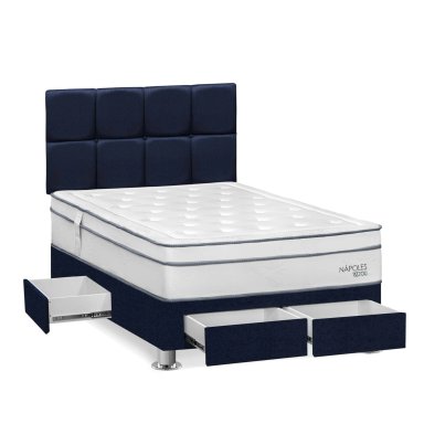 DORMITORIO AMERICANO RIZZOLI NAPOLES 2 PLAZAS CON CAJONES CUADROS AZUL - 2