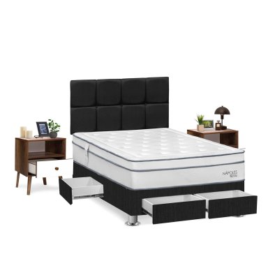 DORMITORIO AMERICANO RIZZOLI NAPOLES 2 PLAZAS CON CAJONES CUADROS GRIS + VELADOR - 2