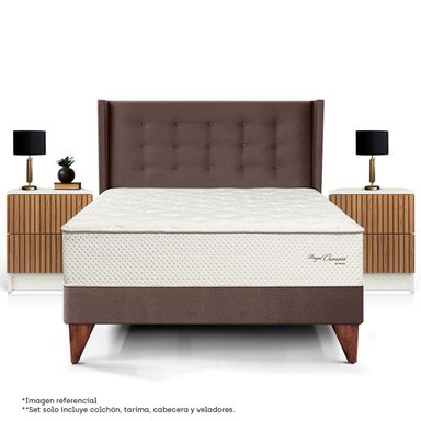 DORMITORIO EUROPEO ROYAL CROWN 2 PLAZAS + CABECERA GOLD CHOCOLATE + VELADOR BRISSE + 2 ALMOHADAS VISCOELÁSTICAS - 3