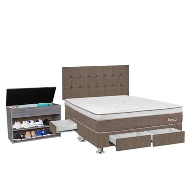 DORMITORIO CON CAJONES FORLI BOREAL QUEEN POCKET SS MARRÓN + ZAPATERA - 2