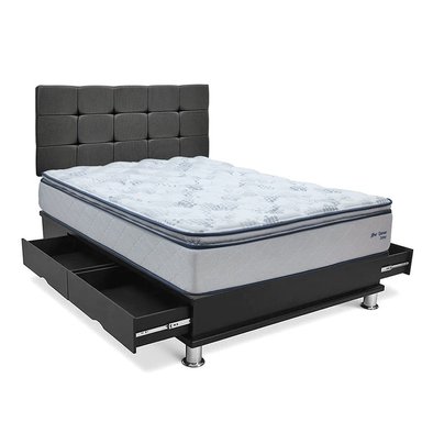 DORMITORIO DRIMER NEW OZONO 2 PLAZAS CON CAJONES CUADROS GRIS - 2