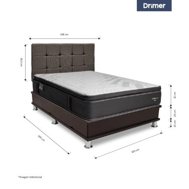 DORMITORIO CON CAJONES DRIMER CROMOPEDIC 1.5 PLAZAS CUADROS MARRÓN - 3