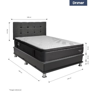 DORMITORIO CON CAJONES DRIMER CROMOPEDIC 2 PLAZAS CUADROS GRIS - 3