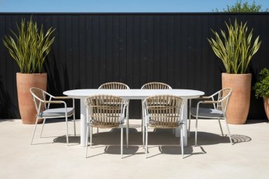 JUEGO DE COMEDOR TERRAZA RIPLEY HOME MENORCA 6 SILLAS GRIS