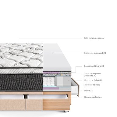 CAMA AMERICANA PARAÍSO CON CAJONES POCKET STAR 2 PLAZAS CHAMPAGNE - 4