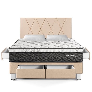 DORMITORIO PARAÍSO POCKET STAR QUEEN CON CAJONES CHAMPAGNE + CABECERA LOFT - 3