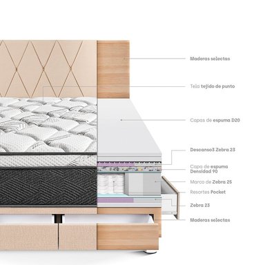 DORMITORIO PARAÍSO POCKET STAR QUEEN CON CAJONES CHAMPAGNE + CABECERA LOFT - 4