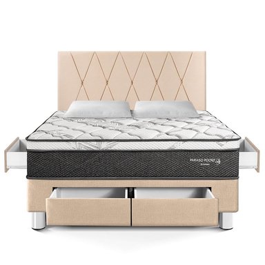 DORMITORIO PARAÍSO POCKET STAR KING CON CAJONES CHAMPAGNE + CABECERA LOFT - 3