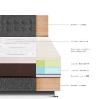 DORMITORIO PARAÍSO ROYAL ABRAZZO 1.5 PLAZAS GRIS + 1 ALMOHADA VISCOELÁSTICA - 4
