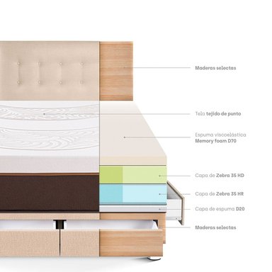 DORMITORIO CON CAJONES PARAÍSO ROYAL ABRAZZO 2 PLAZAS CHAMPAGNE + 2 ALMOHADAS VISCOELÁSTICAS - 4