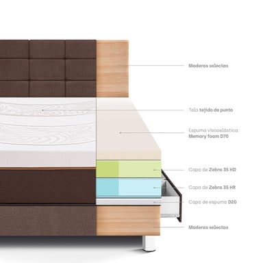 DORMITORIO CON CAJONES PARAÍSO ROYAL ABRAZZO 1.5 PLAZAS CHOCOLATE + CABECERA BLOCKS + 1 ALMOHADA VISCOELÁSTICA - 4