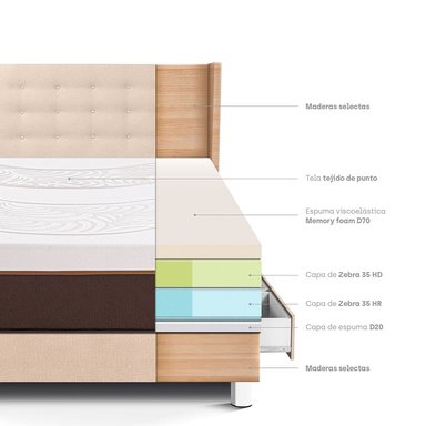 DORMITORIO CON CAJONES PARAÍSO ROYAL ABRAZZO 1.5 PLAZAS CHAMPAGNE + CABECERA GOLD + 1 ALMOHADA VISCOELÁSTICA - 4
