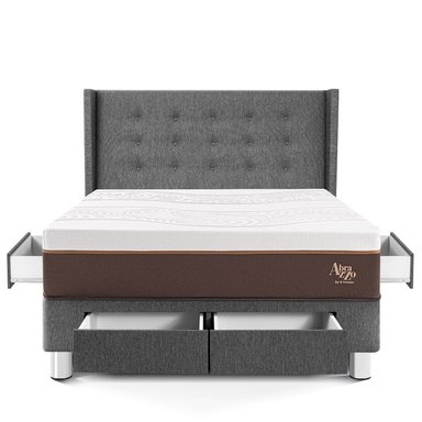 DORMITORIO CON CAJONES PARAÍSO ROYAL ABRAZZO 2 PLAZAS GRIS + CABECERA GOLD + 2 ALMOHADAS VISCOELÁSTICAS - 3