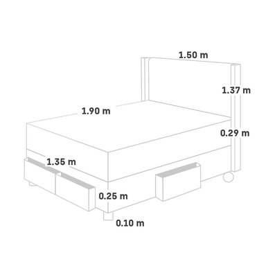 DORMITORIO CON CAJONES PARAÍSO ROYAL ABRAZZO 2 PLAZAS CHAMPAGNE + CABECERA GOLD + 2 ALMOHADAS VISCOELÁSTICAS - 5
