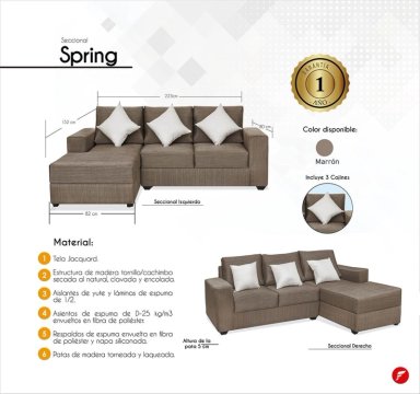 SECCIONAL DERECHO FORLI SPRING 2-1 CUERPOS MARRÓN + 3 COJINES - 6