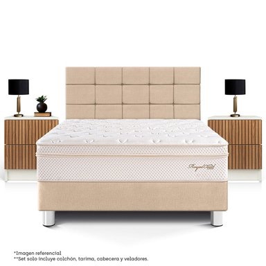 DORMITORIO PARAÍSO ROYAL CLOUD QUEEN BLOCKS + VELADOR BRISSE CHAMPAGNE + 2 ALMOHADAS VISCOELÁSTICAS - 3