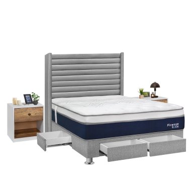 DORMITORIO RIZZOLI FIRENZE 2 PLAZAS CON CAJONES PLATA + VELADOR MUNDIAL - 2