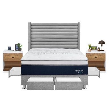 DORMITORIO RIZZOLI FIRENZE 2 PLAZAS CON CAJONES PLATA + VELADOR MUNDIAL - 3