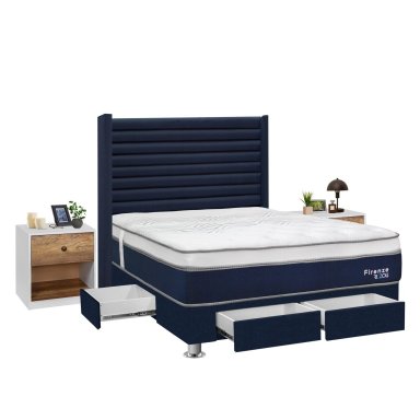 DORMITORIO RIZZOLI FIRENZE 2 PLAZAS CON CAJONES AZUL + VELADOR MUNDIAL - 2