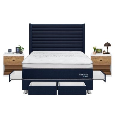 DORMITORIO RIZZOLI FIRENZE 2 PLAZAS CON CAJONES AZUL + VELADOR MUNDIAL - 3