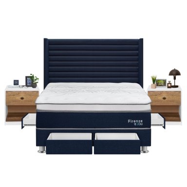 DORMITORIO RIZZOLI FIRENZE QUEEN CON CAJONES AZUL + VELADOR MUNDIAL - 2
