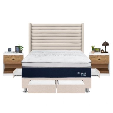 DORMITORIO RIZZOLI FIRENZE 2 PLAZAS CON CAJONES BEIGE + VELADOR MUNDIAL - 3