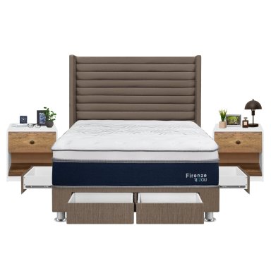 DORMITORIO RIZZOLI FIRENZE 2 PLAZAS CON CAJONES MARRON + VELADOR MUNDIAL - 3